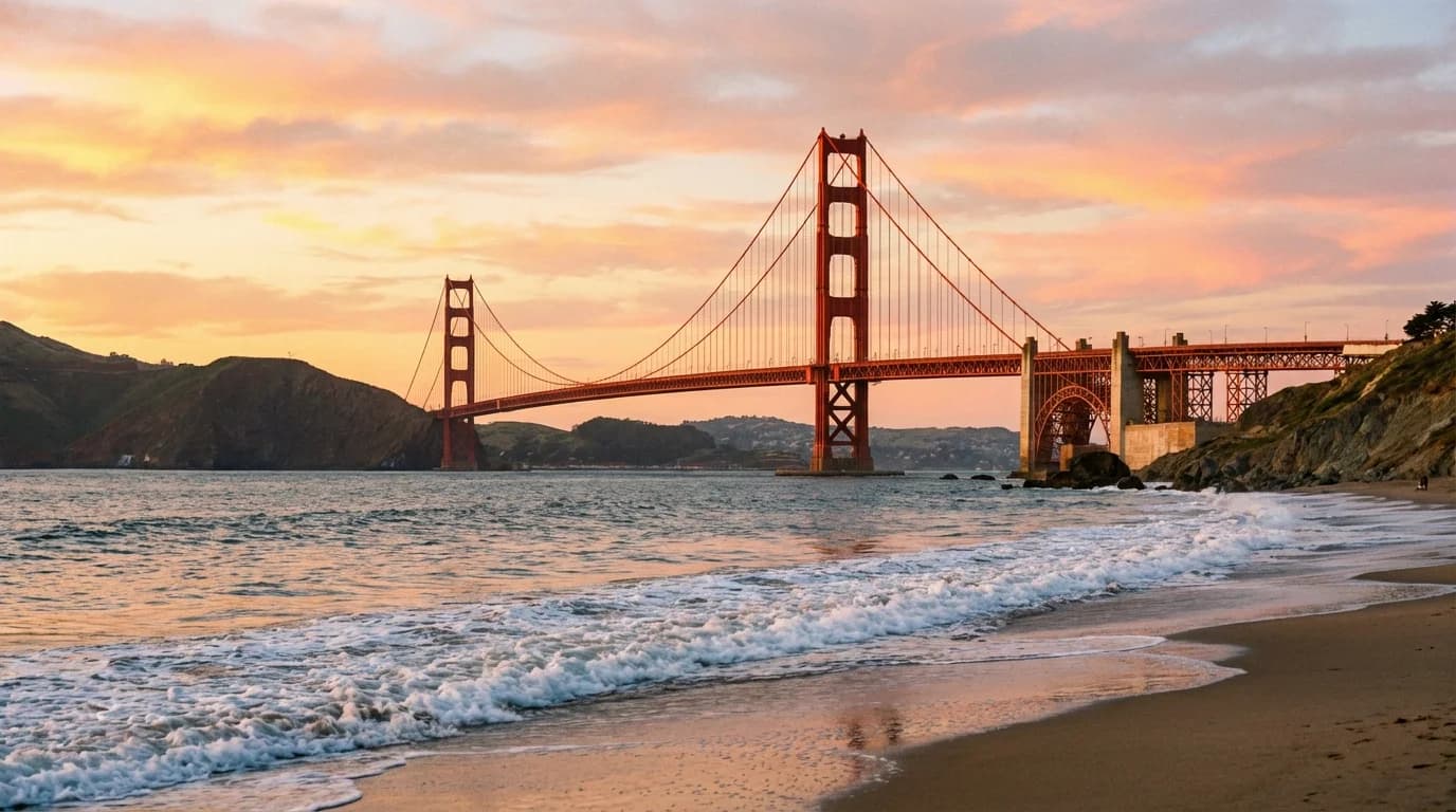 The Golden Gate Bridge seen from the shoreline