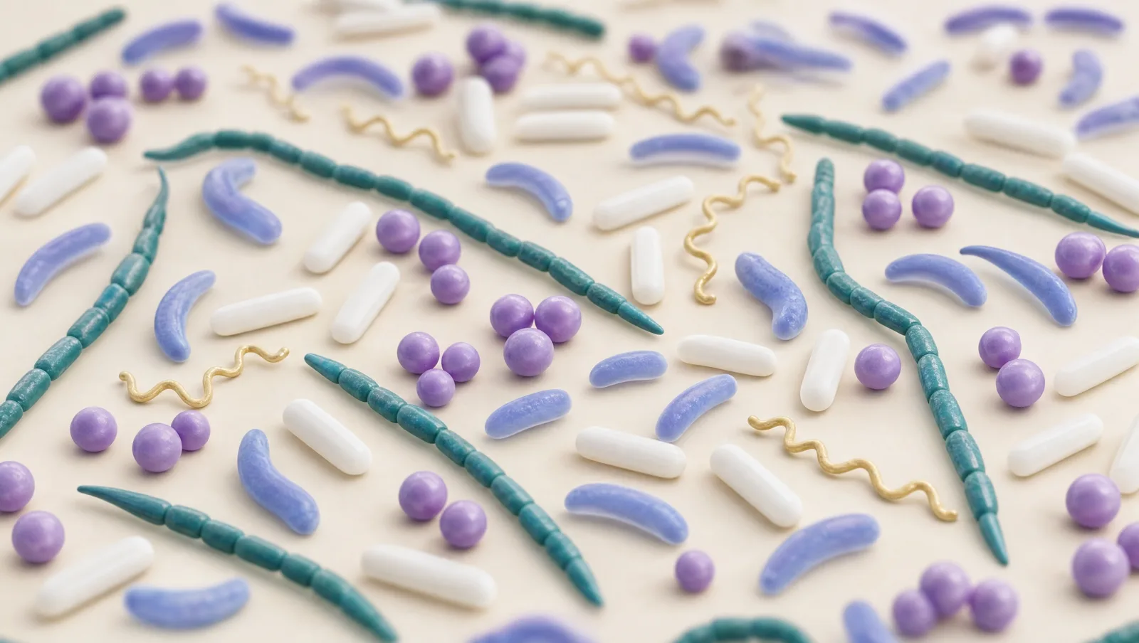 An illustration of a diverse field of cultured microbial species.